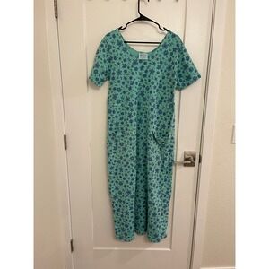 Vintage Fresh Produce Blue Hippie Cotton Maxi Dress Cottagecore Whimseygoth
